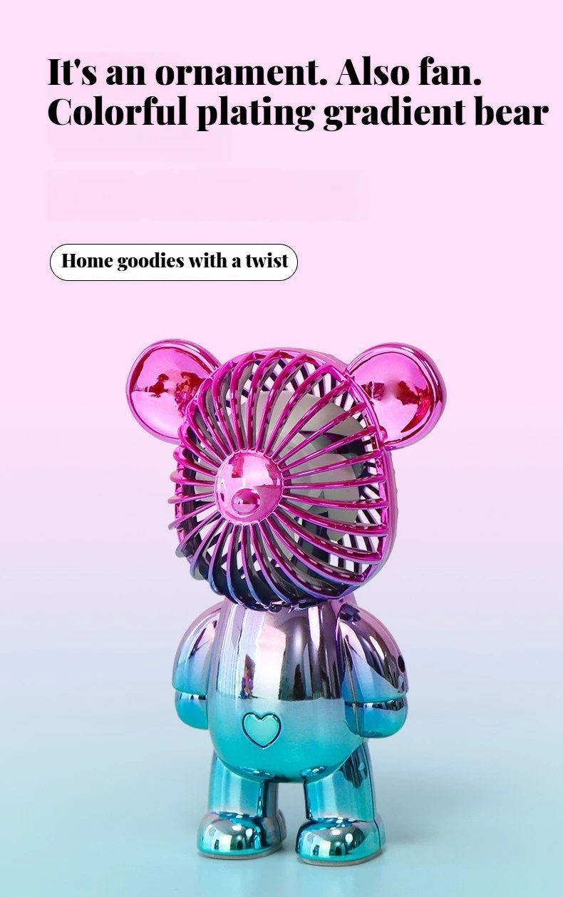 2025 popular cartoon mini violent bear small fan holding a three-speed USB portable rechargeable gradient bear fan