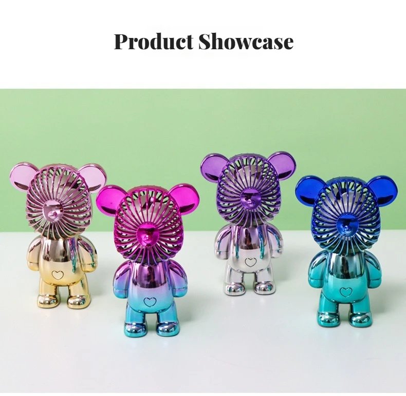 2025 popular cartoon mini violent bear small fan holding a three-speed USB portable rechargeable gradient bear fan