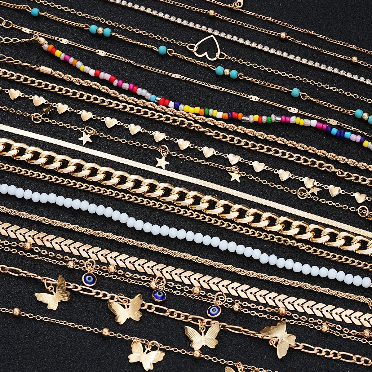 22 Pcs Minimalist Love Butterfly Shell Rhinestone Bead Anklet Set For Women Summer Beach Boho Anklets Fashion Jewelry Gifts 2024