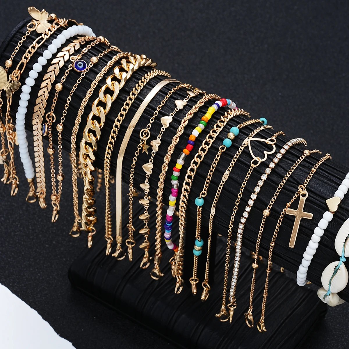 Love Butterfly Shell Rhinestone Bead Anklet