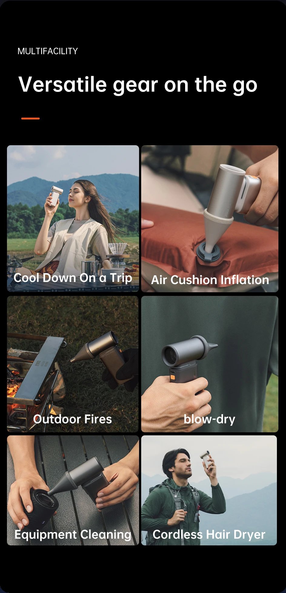 JISULIFE Portable Turbo Handheld Fan, 100 Winds Speeds Adjustable, 9000 mAh Rechargeable Battery, LED Display, Outdoor Camping