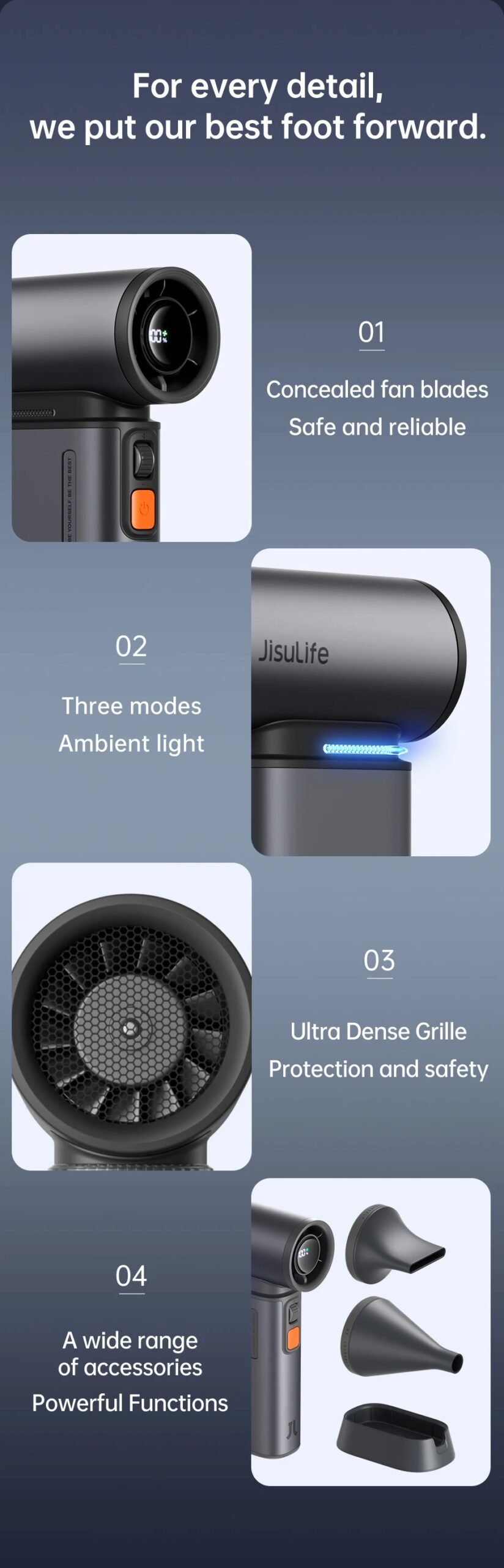 JISULIFE Portable Turbo Handheld Fan, 100 Winds Speeds Adjustable, 9000 mAh Rechargeable Battery, LED Display, Outdoor Camping