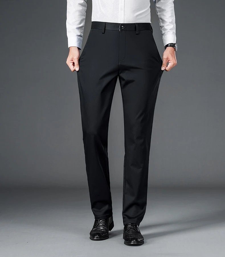 Men's smart casual pants elastic sports, men's quick drying pants spring and autumn straight leg office black work pants