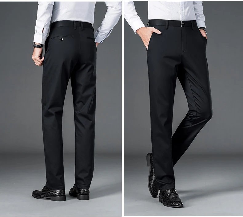 Men's smart casual pants elastic sports, men's quick drying pants spring and autumn straight leg office black work pants