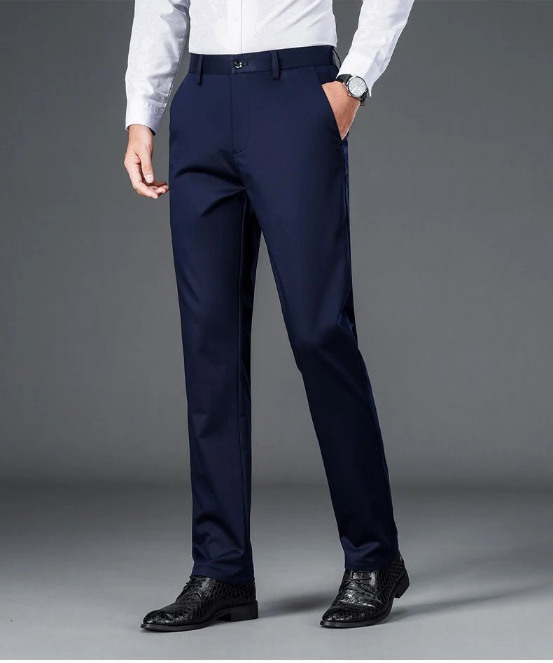 Men's smart casual pants elastic sports, men's quick drying pants spring and autumn straight leg office black work pants
