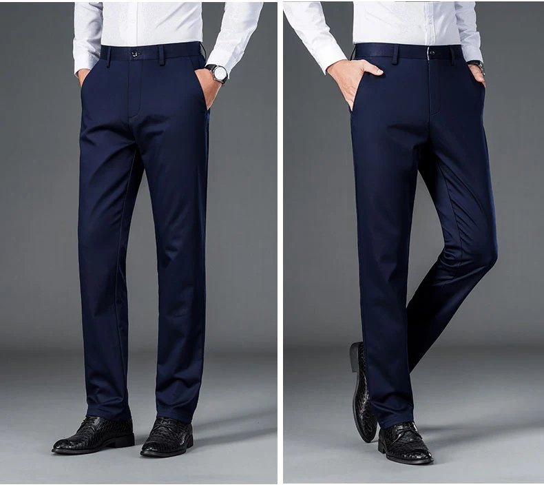 Men's smart casual pants elastic sports, men's quick drying pants spring and autumn straight leg office black work pants
