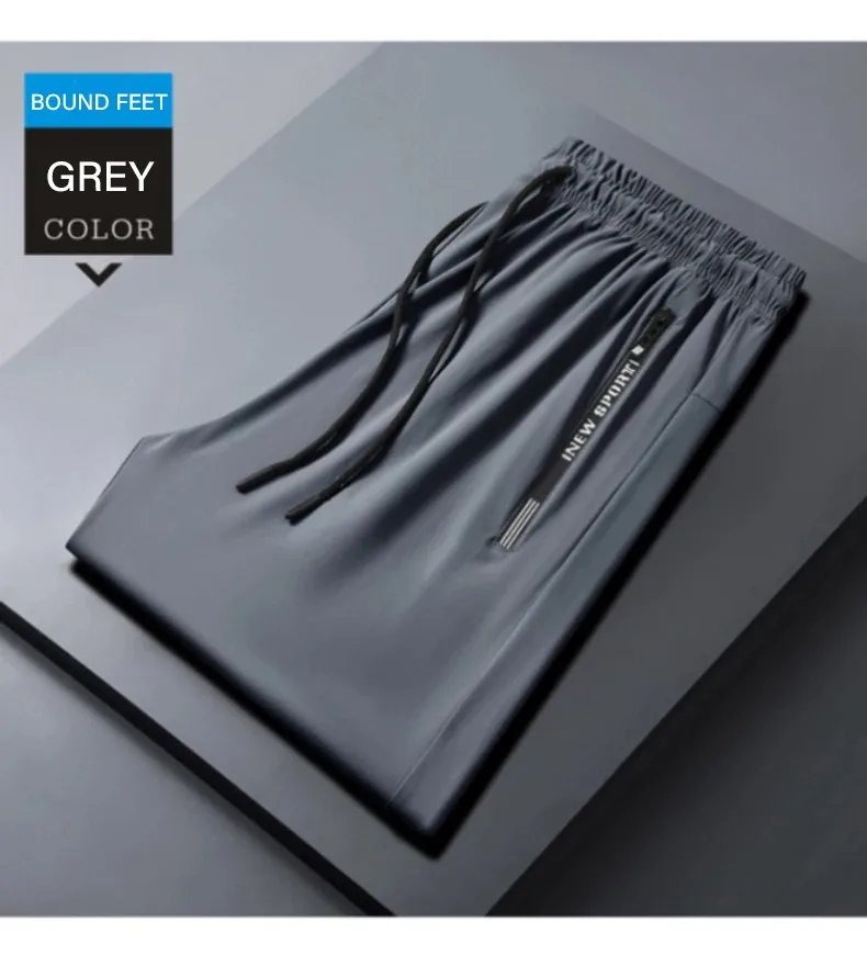 Ice Silk New Pants for Men's Summer Thin Style Sports Quick Dried Straight Leg Draping Wide Leg Pants Casual Long Pants for Men