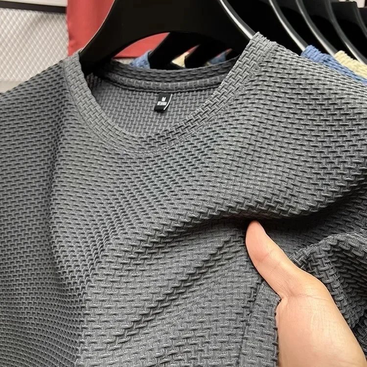 Men's Short Sleeve Mesh Bamboo Ice Silk T-shirt Casual Versatile Summer Elastic Slimming Top for Men Men's Short Sleeve Mesh Bamboo Ice Silk T-shirt Casual Versatile Summer Elastic Slimming Top for Men