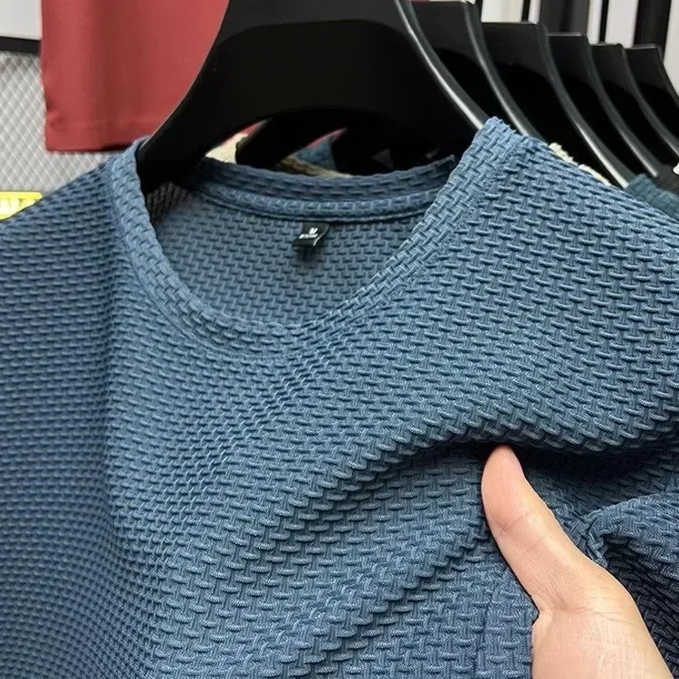 Men's Short Sleeve Mesh Bamboo Ice Silk T-shirt Casual Versatile Summer Elastic Slimming Top for Men Men's Short Sleeve Mesh Bamboo Ice Silk T-shirt Casual Versatile Summer Elastic Slimming Top for Men