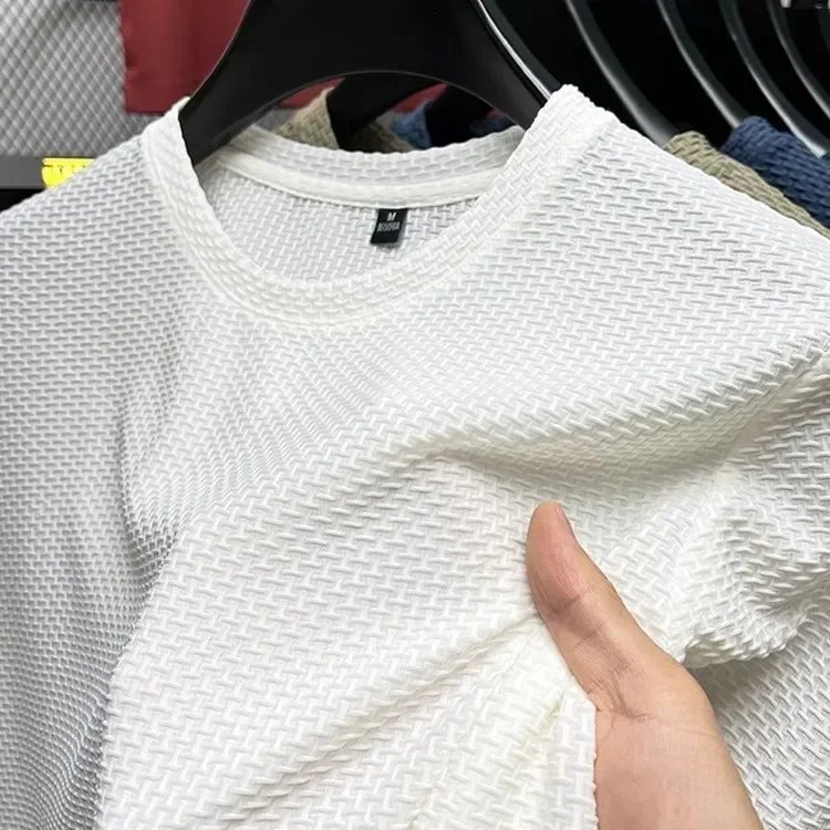 Men's Short Sleeve Mesh Bamboo Ice Silk T-shirt Casual Versatile Summer Elastic Slimming Top for Men Men's Short Sleeve Mesh Bamboo Ice Silk T-shirt Casual Versatile Summer Elastic Slimming Top for Men