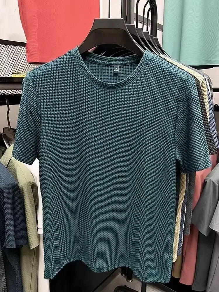 Men's Short Sleeve Mesh Bamboo Ice Silk T-shirt Casual Versatile Summer Elastic Slimming Top for Men Men's Short Sleeve Mesh Bamboo Ice Silk T-shirt Casual Versatile Summer Elastic Slimming Top for Men