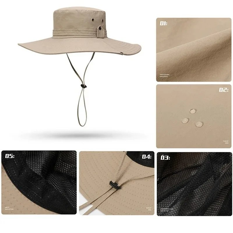 Summer mountaineering fishing hat, men's UV resistant fisherman hat, large eave outdoor work sun protection hat, sun visor hat