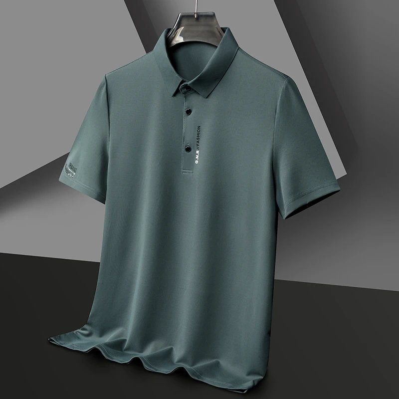 Men's Short Sleeve Solid Color Polo Shirt Breathable Comfortable Elastic Top New Arrivals Casual Business Style