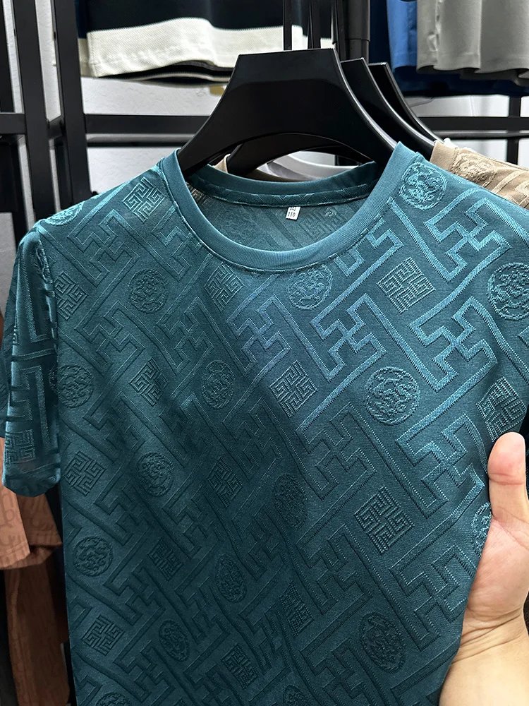 New Brand Ice Silk Breathable Short Sleeve Men O-neck Tops Fashion Designer 2024 Summer Cool Comfortable T-shirt Men's Clothing