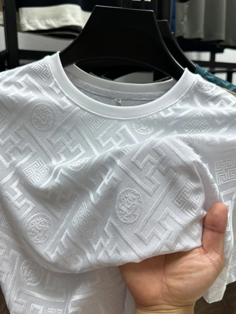 New Brand Ice Silk Breathable Short Sleeve Men O-neck Tops Fashion Designer 2024 Summer Cool Comfortable T-shirt Men's Clothing