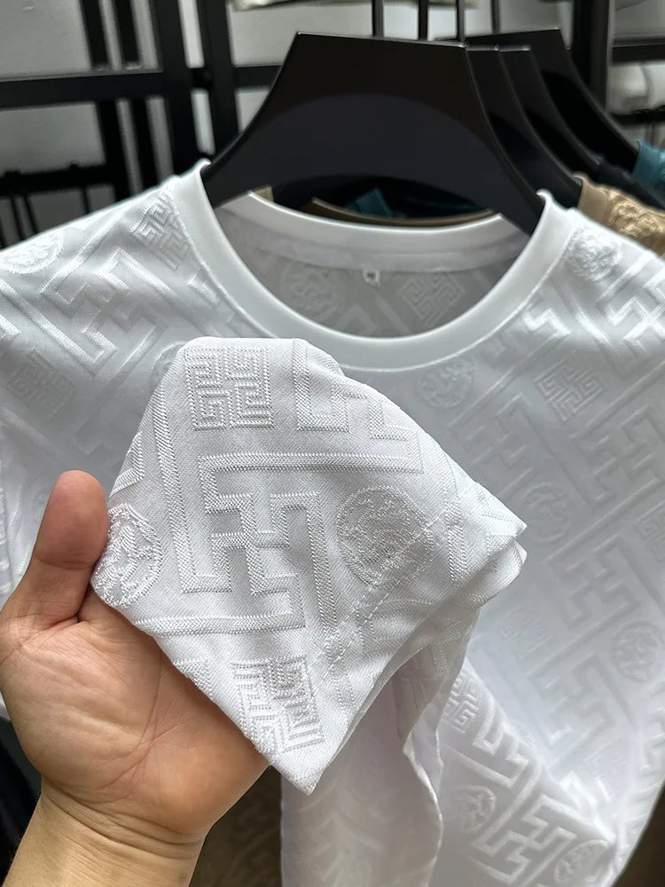 New Brand Ice Silk Breathable Short Sleeve Men O-neck Tops Fashion Designer 2024 Summer Cool Comfortable T-shirt Men's Clothing