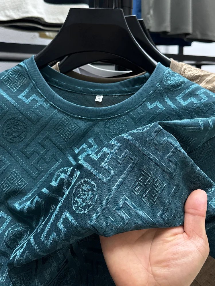 New Brand Ice Silk Breathable Short Sleeve Men O-neck Tops Fashion Designer 2024 Summer Cool Comfortable T-shirt Men's Clothing