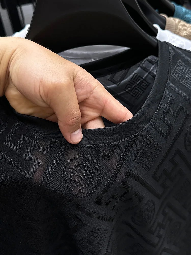 New Brand Ice Silk Breathable Short Sleeve Men O-neck Tops Fashion Designer 2024 Summer Cool Comfortable T-shirt Men's Clothing