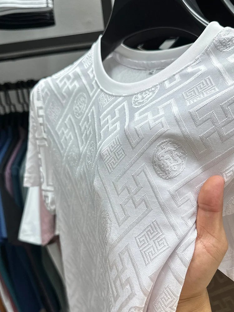 New Brand Ice Silk Breathable Short Sleeve Men O-neck Tops Fashion Designer 2024 Summer Cool Comfortable T-shirt Men's Clothing
