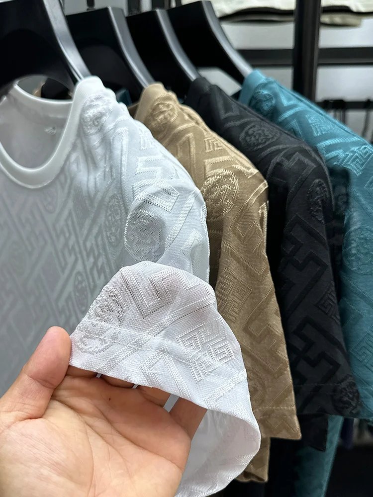 New Brand Ice Silk Breathable Short Sleeve Men O-neck Tops Fashion Designer 2024 Summer Cool Comfortable T-shirt Men's Clothing