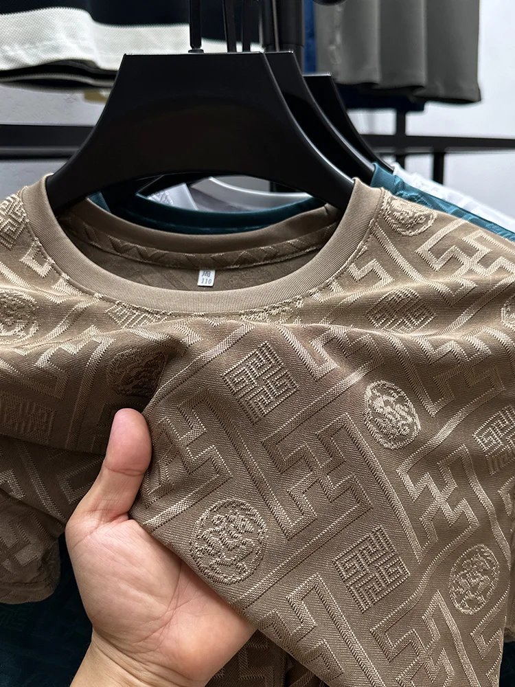 New Brand Ice Silk Breathable Short Sleeve Men O-neck Tops Fashion Designer 2024 Summer Cool Comfortable T-shirt Men's Clothing