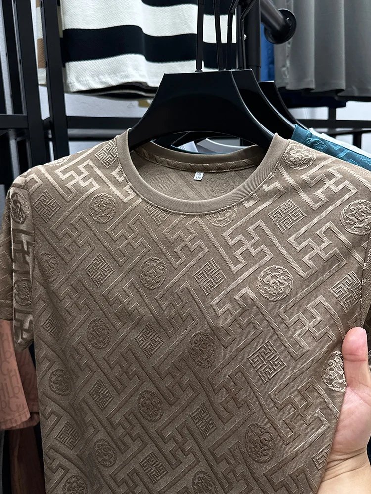 New Brand Ice Silk Breathable Short Sleeve Men O-neck Tops Fashion Designer 2024 Summer Cool Comfortable T-shirt Men's Clothing