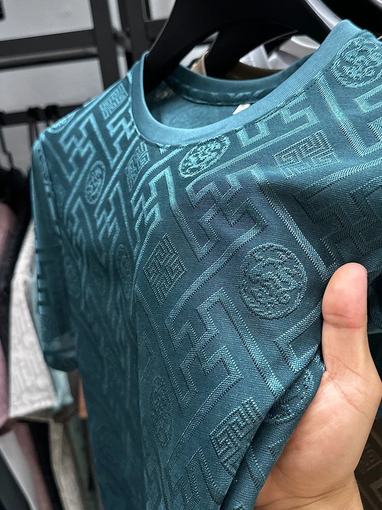 New Brand Ice Silk Breathable Short Sleeve Men O-neck Tops Fashion Designer 2024 Summer Cool Comfortable T-shirt Men's Clothing