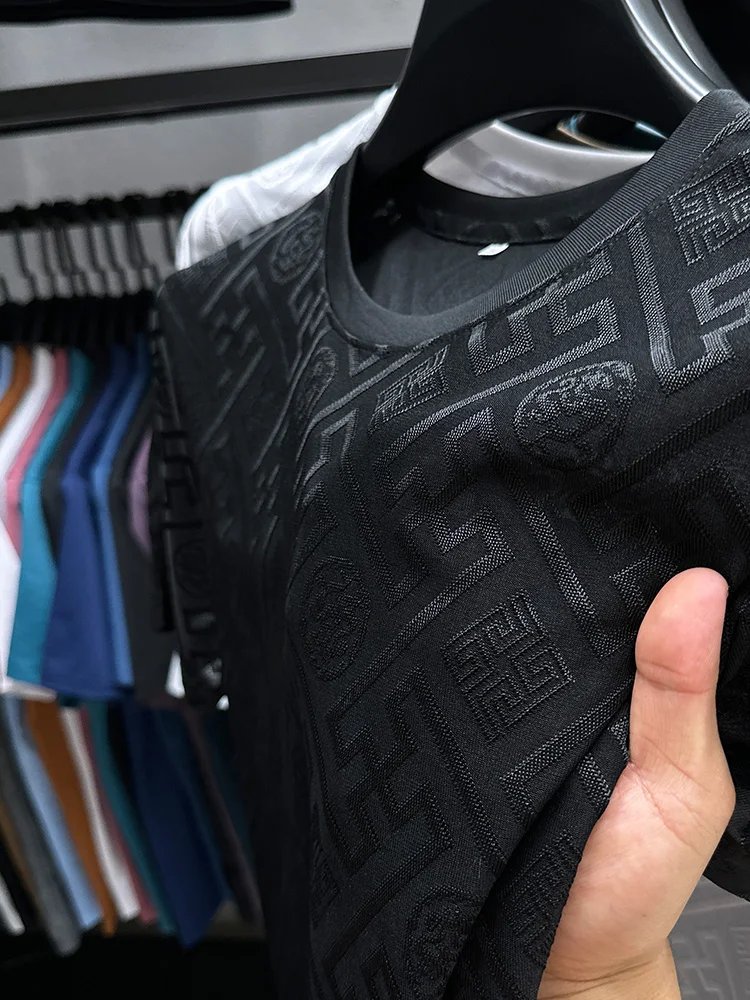 New Brand Ice Silk Breathable Short Sleeve Men O-neck Tops Fashion Designer 2024 Summer Cool Comfortable T-shirt Men's Clothing