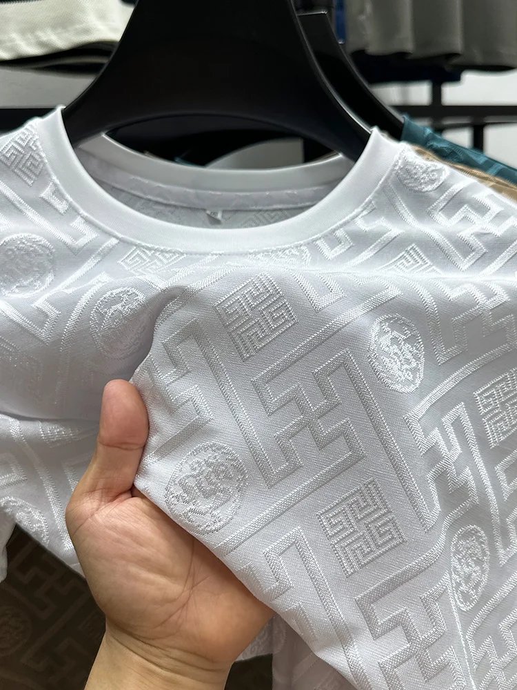 New Brand Ice Silk Breathable Short Sleeve Men O-neck Tops Fashion Designer 2024 Summer Cool Comfortable T-shirt Men's Clothing