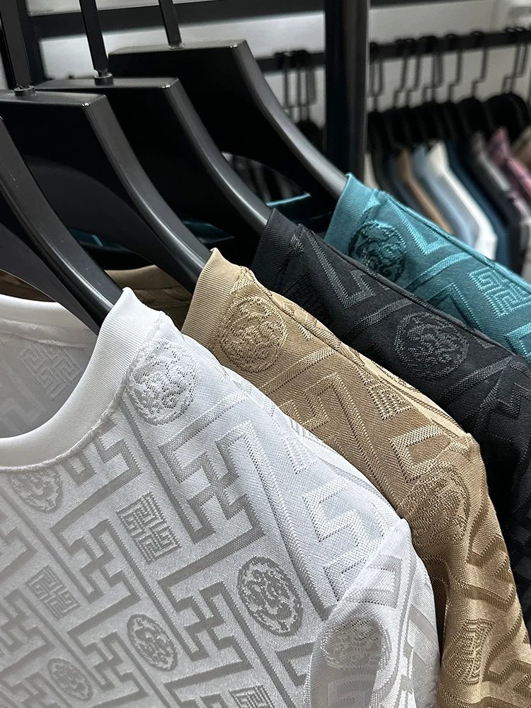 New Brand Ice Silk Breathable Short Sleeve Men O-neck Tops Fashion Designer 2024 Summer Cool Comfortable T-shirt Men's Clothing
