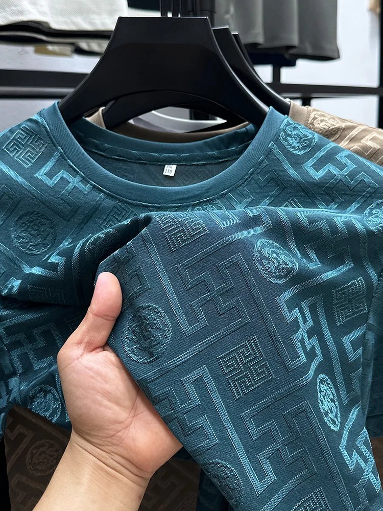 New Brand Ice Silk Breathable Short Sleeve Men O-neck Tops Fashion Designer 2024 Summer Cool Comfortable T-shirt Men's Clothing