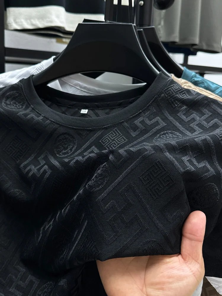 New Brand Ice Silk Breathable Short Sleeve Men O-neck Tops Fashion Designer 2024 Summer Cool Comfortable T-shirt Men's Clothing