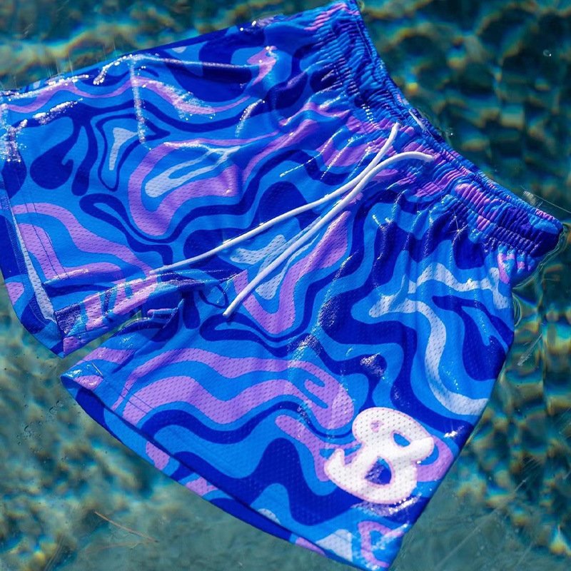 BKTSQD New summer men's shorts men and women's fashion beach seaside sports shorts mesh sports quick-drying quarter pants