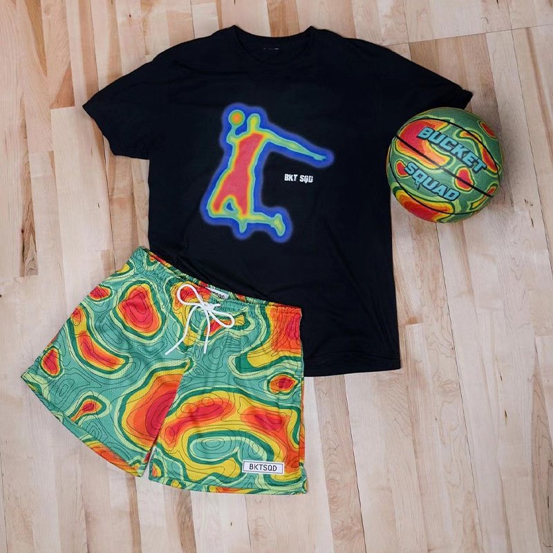 BKTSQD New summer men's shorts men and women's fashion beach seaside sports shorts mesh sports quick-drying quarter pants