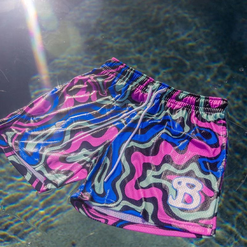 BKTSQD New summer men's shorts men and women's fashion beach seaside sports shorts mesh sports quick-drying quarter pants