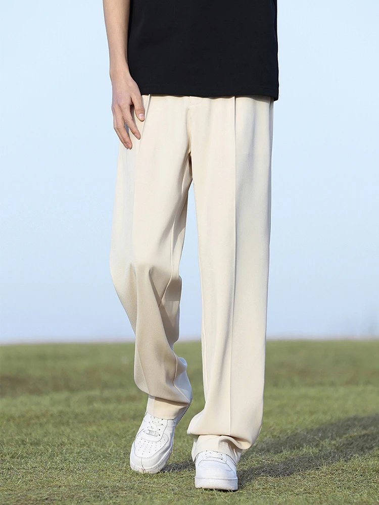 Summer Korean Men's Pants Light&Thin Polyester Elastic Waist Semi-Wide Loose Slacks Drape Suit Pants Male Casual Trousers