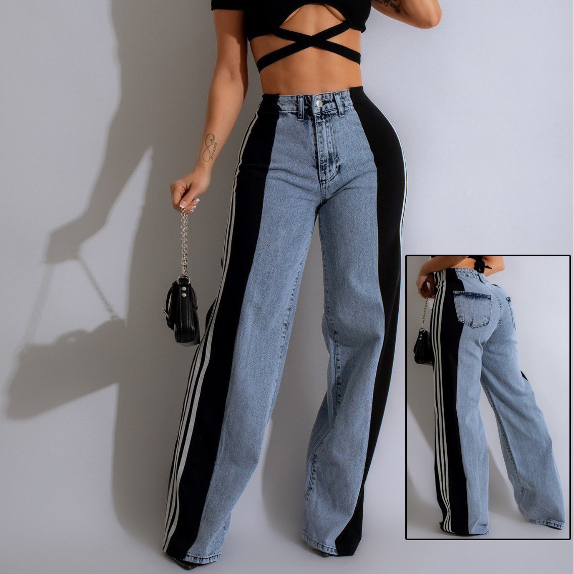 Three Stripe Elastic Straight Leg Trousers
