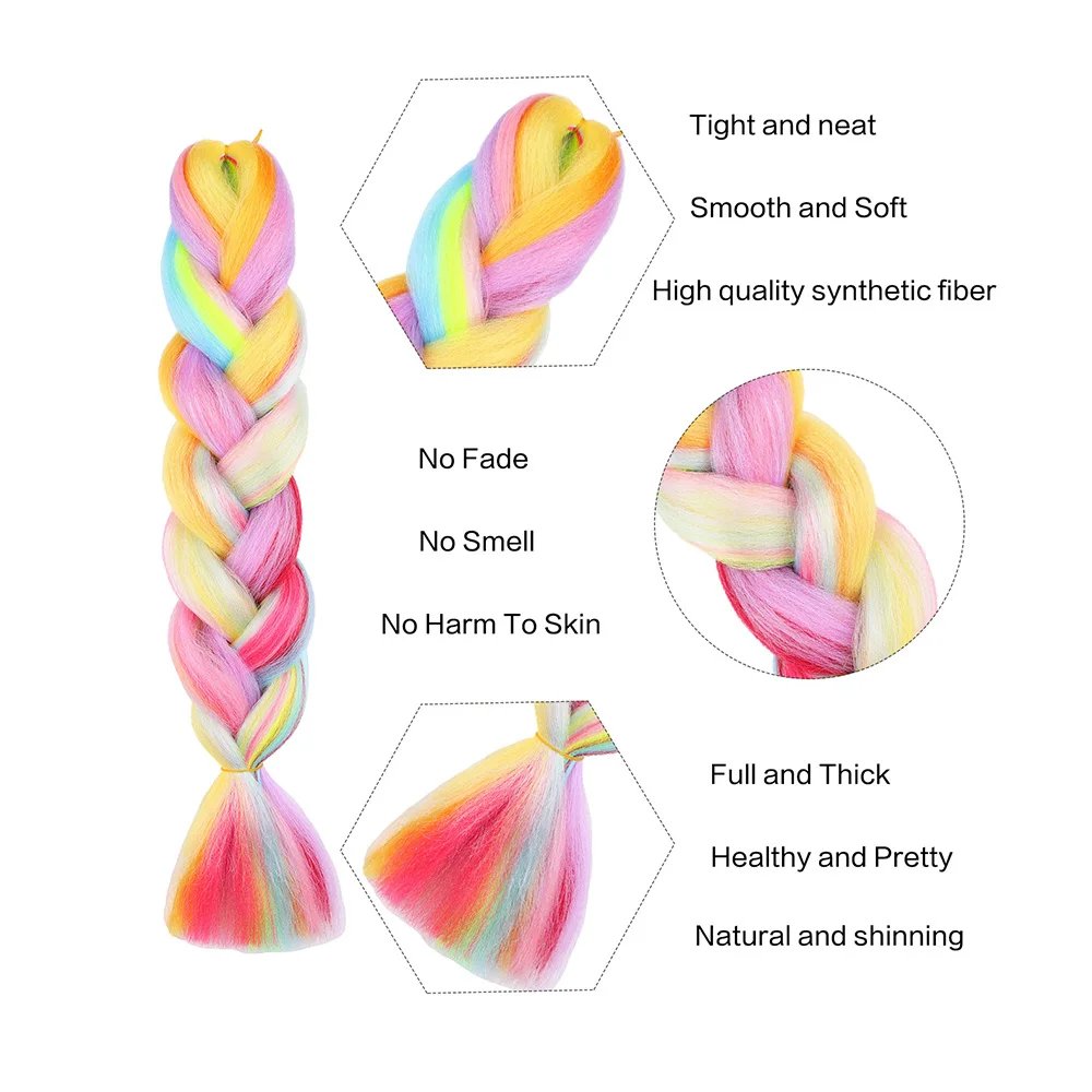 Jumbo Braiding Hair Rainbow Colors Extensions Fiber Mix Four Silky Colorful Twist Hair Extensions Colored Synthetic Braids