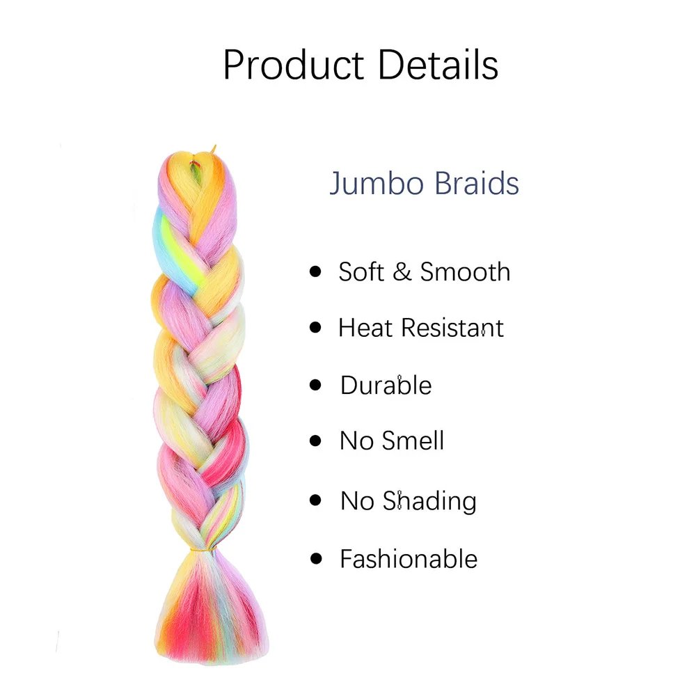 Jumbo Braiding Hair Rainbow Colors Extensions Fiber Mix Four Silky Colorful Twist Hair Extensions Colored Synthetic Braids
