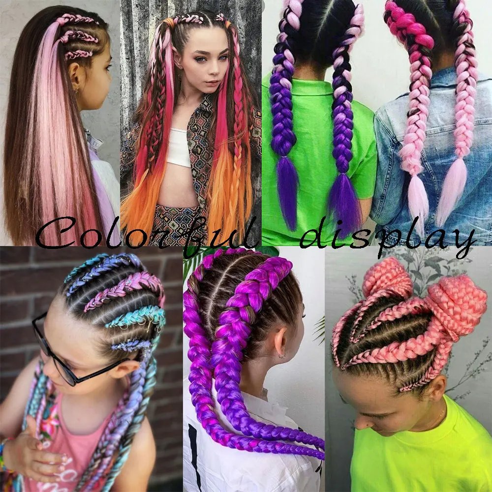 AZQUEEN 24 Inch Jumbo Braids Extensions Synthetic Braiding Hair Afro Ombre Color kanekalon Hair for Children Braid AZQUEEN 24'' Kids Ombre Braid Hair