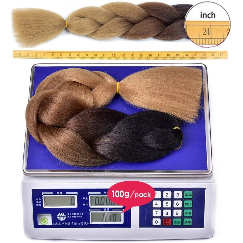 Synthetic Ombre Braiding Hair 24Inch 1Pack Pre Stretched Box Jumbo Colorful Crochet Extensions for Women