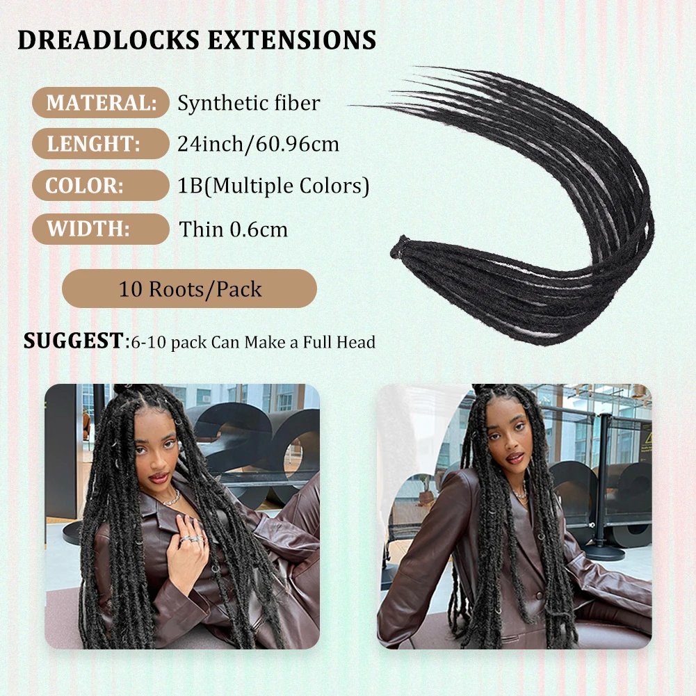Clearance_Synthetic Dreadlock Extensions 10 Root/pack Hippie Single Ended Dreads Ombre Loc Extensions 24 Inch Reggae Style Croch