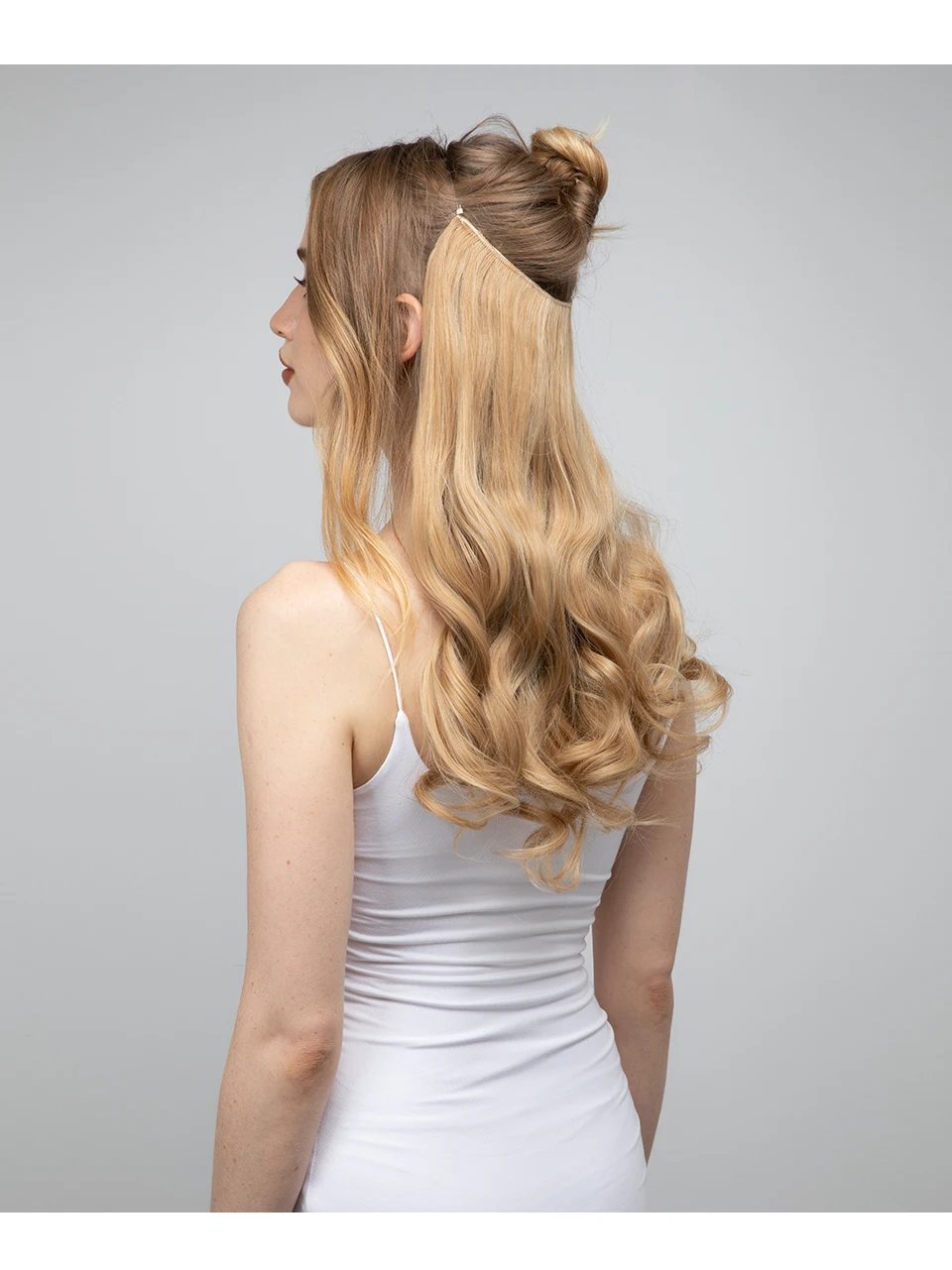 Synthetic No Clips In Natural Hair Extension Ombre Black Blonde Pink One Piece Long Wave Invisible Wire False Fake Hair Piece