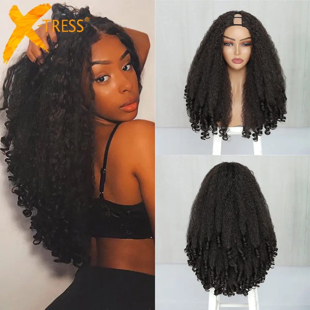 X-TRESS Afro Curly V Part Wig