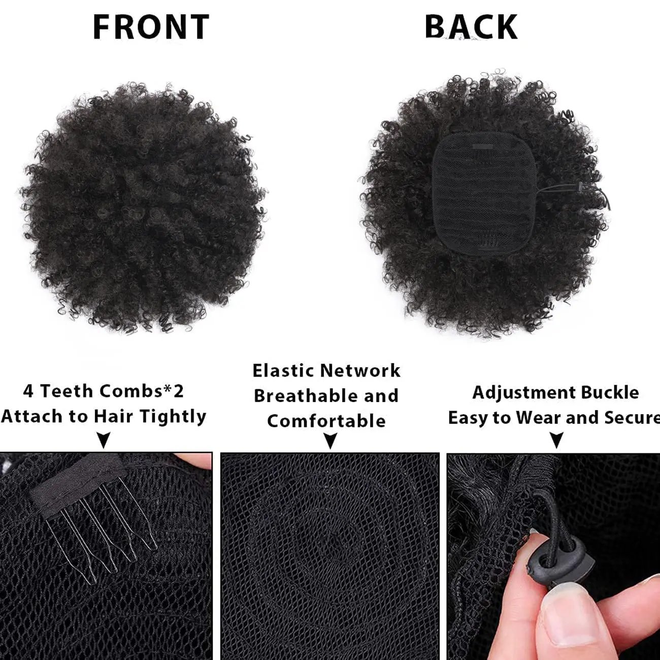 Synthetic Large Afro Puff Drawstring Ponytail Kinky Curly Hair Bun Piece with Clips in Updo Extensions for Black Women