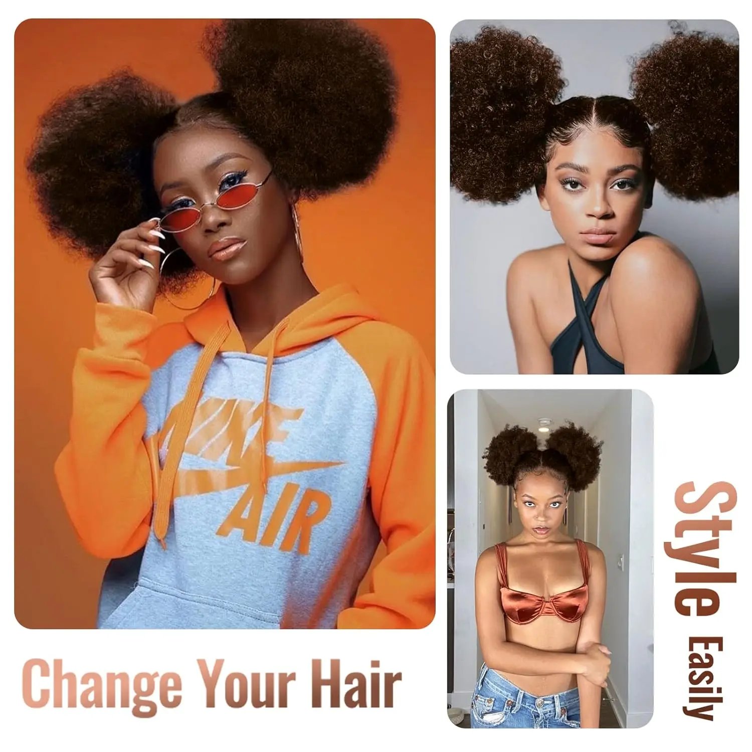 Synthetic Large Afro Puff Drawstring Ponytail Kinky Curly Hair Bun Piece with Clips in Updo Extensions for Black Women