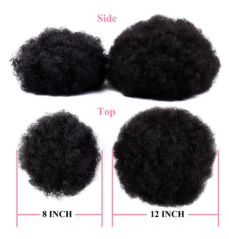 Synthetic Large Afro Puff Drawstring Ponytail Kinky Curly Hair Bun Piece with Clips in Updo Extensions for Black Women