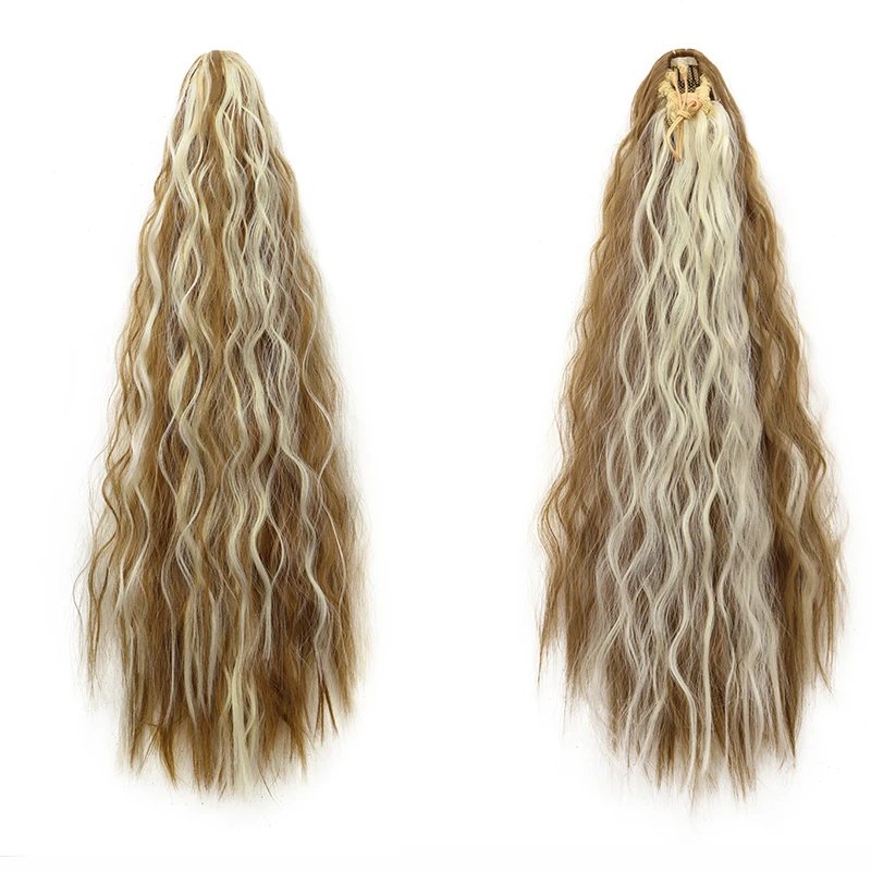22Inch Synthetic Long Kinky Curly Ponytail Hair Extension Drawstring Wrapped Clip in Hair Black Hairpiecefor Women