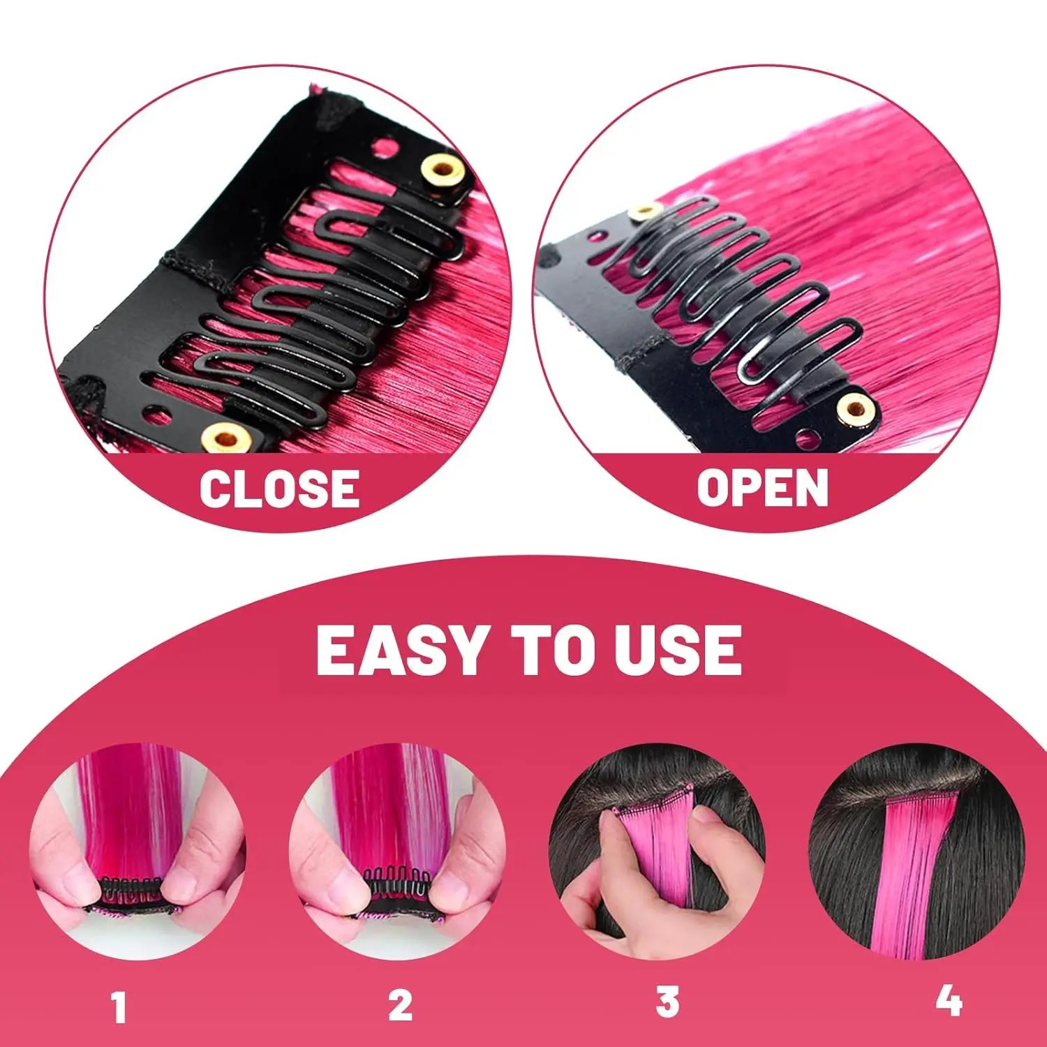 Synthetic 5PC Colored Hair Extensions 22Inch Straight Clip in Christmas Extension Rainbow Party Highlights Hairpiece for Girls