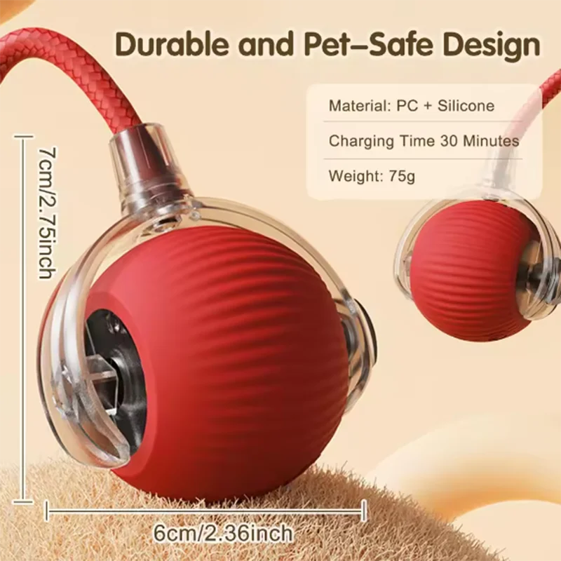Cat Interactive ball Toy, Automatic Rolling Ball with Tail, Rechargeable Smart Pet Interactive Toy, Intelligent toy for Cat